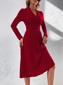 SHEIN Clasi Đầm Xếp li màu trơn Thanh lịch - Đỏ - Xem 4