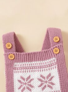 SHEIN Baby Girl Geo Pattern Cable Knit Jumpsuit & Hat Without Tee - Pink - View 3