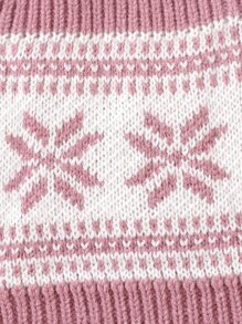 SHEIN Baby Girl Geo Pattern Cable Knit Jumpsuit & Hat Without Tee - Pink - View 4