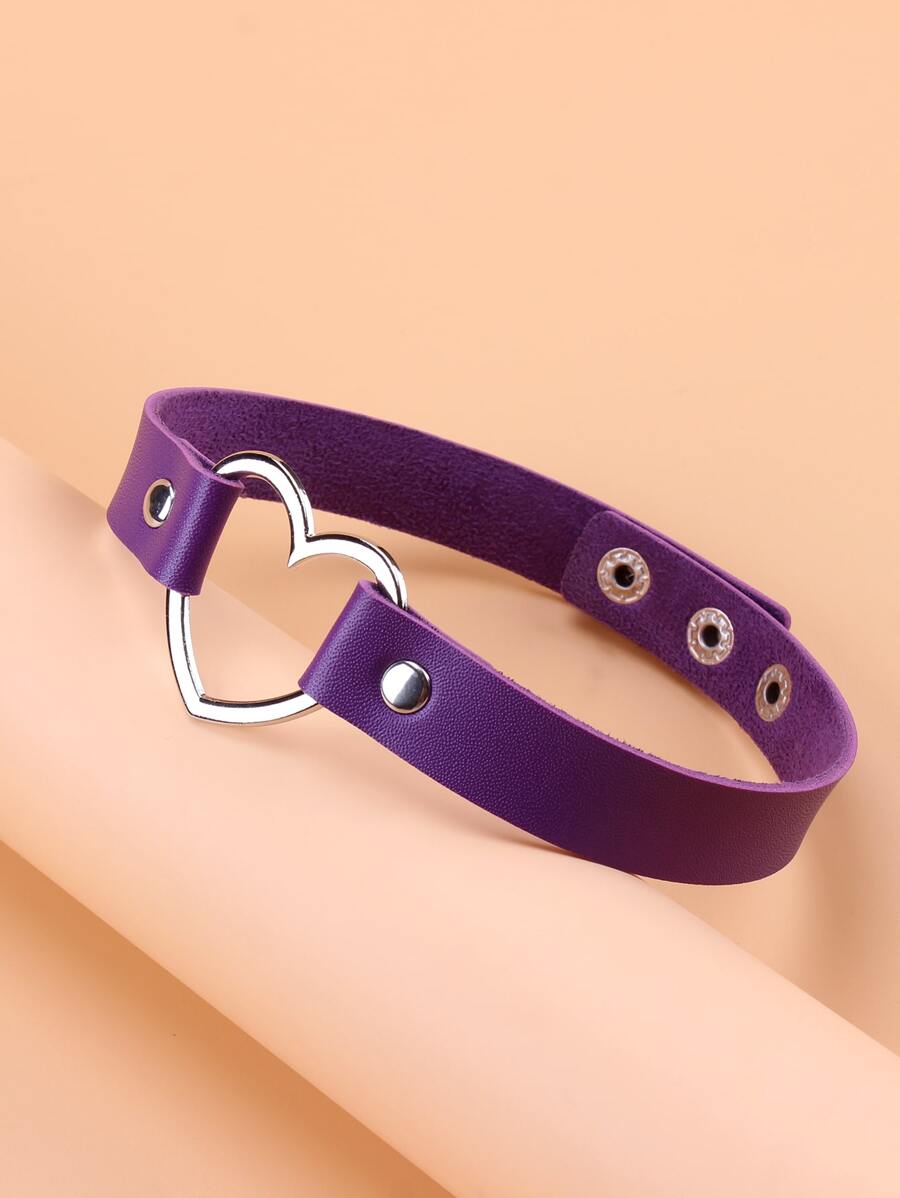 愛心裝飾頸鏈 - 紫色 - 查看 1
