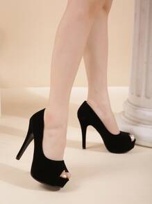 性感酒红色高跟女鞋，细高跟，防水厚底，露趾设计，适合夜店、卧室、钢管舞、派对、夏季穿着。 - 黑色 - 查看 1