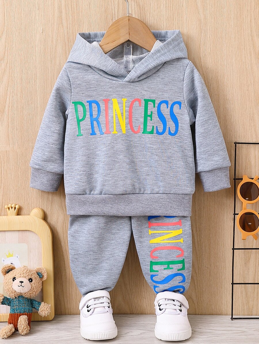 Đứa bé gái Đồ họa Chữ cái Áo Hoodie & Quần thể thao - Xám - Xem 1