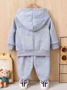 Đứa bé gái Đồ họa Chữ cái Áo Hoodie & Quần thể thao - Xám - Xem 2