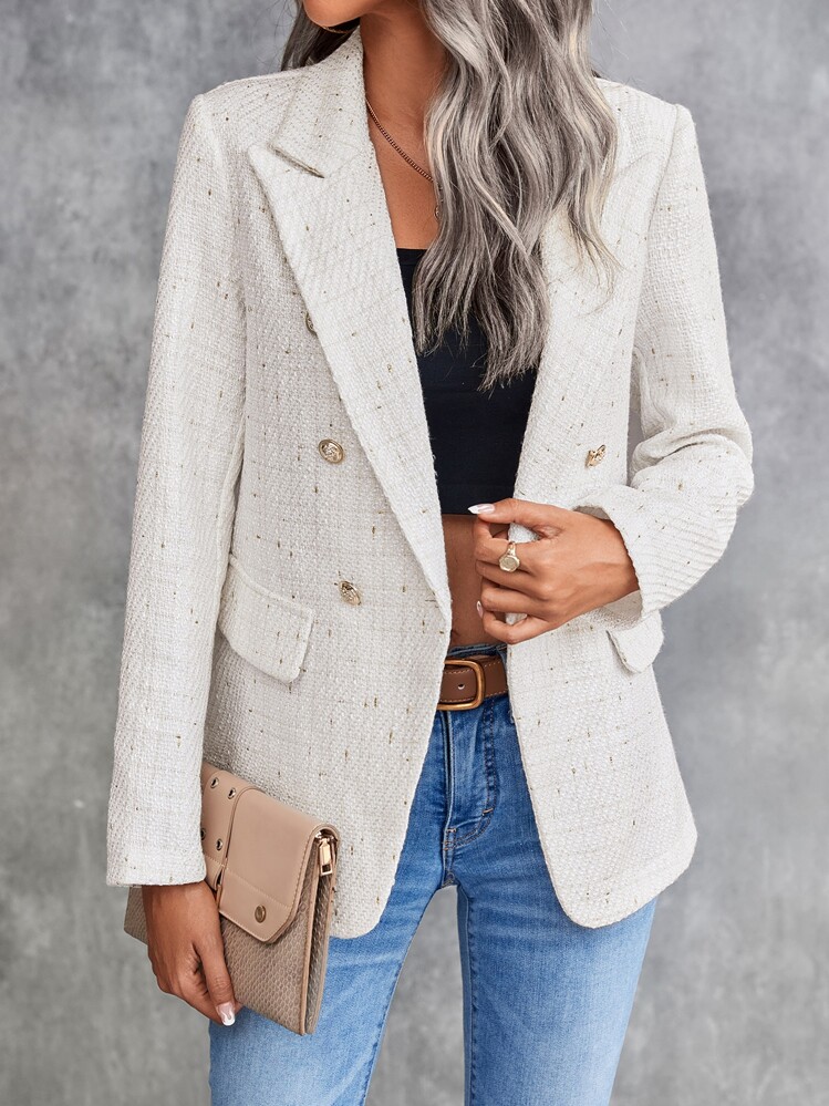 SHEIN Privé Dubbel Knapp Enkel Elegant Blazer - Vitt - Visa 1