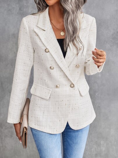 Aveloria Modichic Lapel Neck Double Breasted Tweed Blazer Fall Cloth For Women