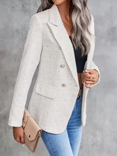 Aveloria Modichic Lapel Neck Double Breasted Tweed Blazer Fall Cloth For Women