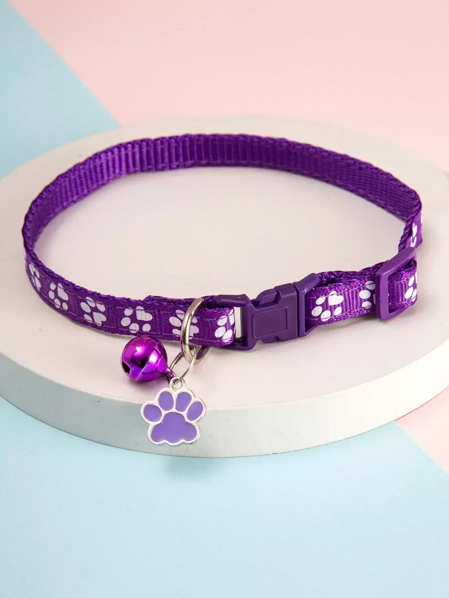 1入寵物項圈用貓狗爪印吊墜,適合小型貓狗牽引佩戴 - 紫色 - 查看 1