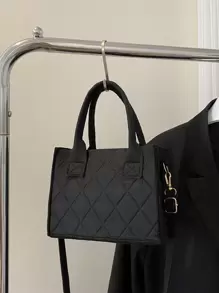 Stitch Detail Double Handle Square Bag - Black - View 4