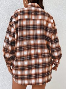 EMERY ROSE Plus Plaid Print Drop Shoulder Shirt Fall Cloth For Women - Rust Brown - View 2