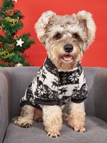 聖誕雪花圖案寵物運動衫 - 黑與白 - 查看 1