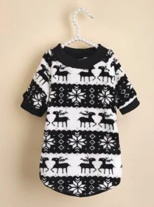 聖誕雪花圖案寵物運動衫 - 黑與白 - 查看 2