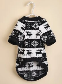 聖誕雪花圖案寵物運動衫 - 黑與白 - 查看 4