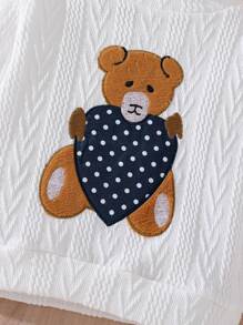 Baby Bear Embroidery Cable Knit Jumper - White - View 3