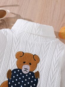 Baby Bear Embroidery Cable Knit Jumper - White - View 4