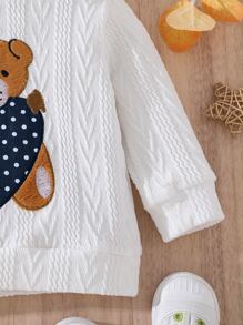 Baby Bear Embroidery Cable Knit Jumper - White - View 5