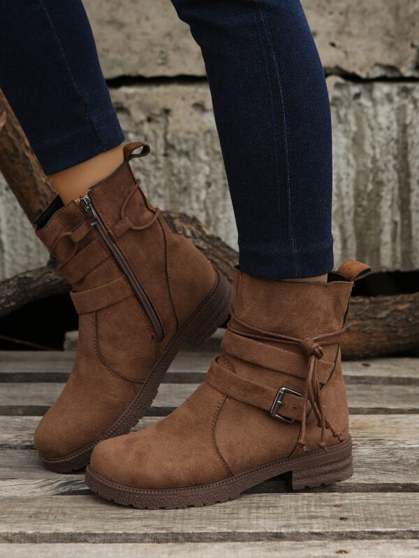 Bottes mi-mollet avec fermeture éclair latérale pour femmes, automne/hiver, talon épais, idéal avec pantalon, grande taille cross-border, s'assortit aux vêtements d'automne, bout rond, bottes