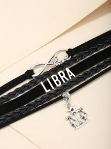 Pulsera De Letra Decorativa Con Varias Capas - Negro - Ver 2