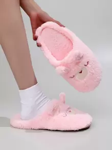卡通設計毛絨拖鞋 - 粉色 - 查看 1