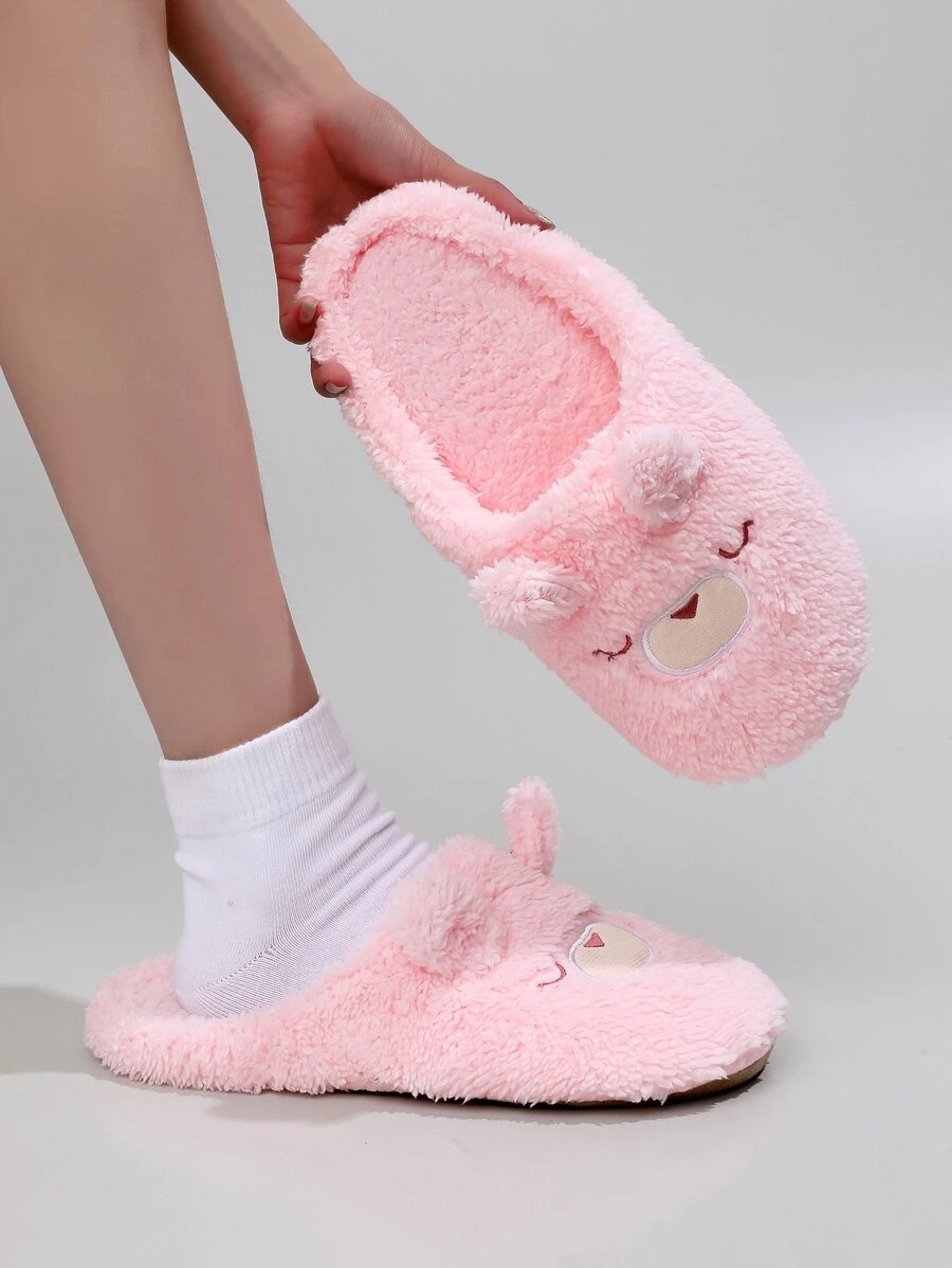 卡通設計毛絨拖鞋 - 粉色 - 查看 1