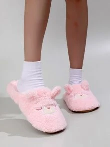 卡通設計毛絨拖鞋 - 粉色 - 查看 2