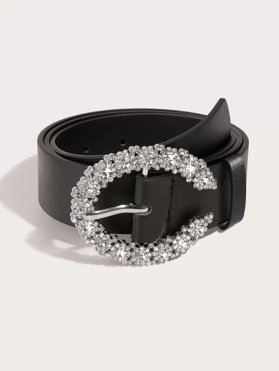 Party Rhinestone Letter Buckle Belt Summer, School Fall, Autumn, Halloween - Black - View 1