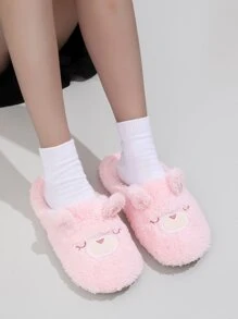 卡通設計毛絨拖鞋 - 粉色 - 查看 4