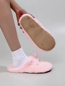 卡通設計毛絨拖鞋 - 粉色 - 查看 5