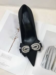 2 piezas Decoración de zapato con diamante de imitación & con diseño de lazo - Negro - Ver 3
