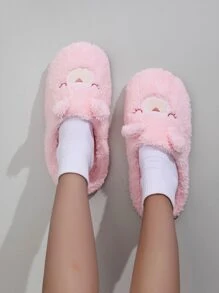 卡通設計毛絨拖鞋 - 粉色 - 查看 6