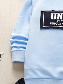 SHEIN Young Boy Slogan Patched Sweatshirt With Sweatpants - Blue - View 3