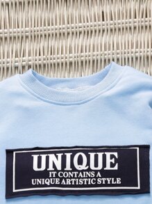 SHEIN Young Boy Slogan Patched Sweatshirt With Sweatpants - Blue - View 4