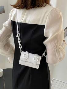 Mini Buckle Detail Stitch Detail Square Bag - White - View 3