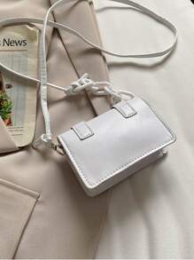 Mini Buckle Detail Stitch Detail Square Bag - White - View 5