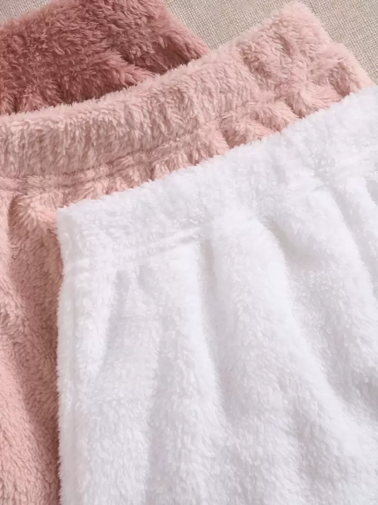 SHEIN 3pcs Solid Flannel Tank Top & 3pcs Lounge Shorts Cozy Outfit, Fall Winter Clothes, Fluffy Pajama - Multicolor - View 6