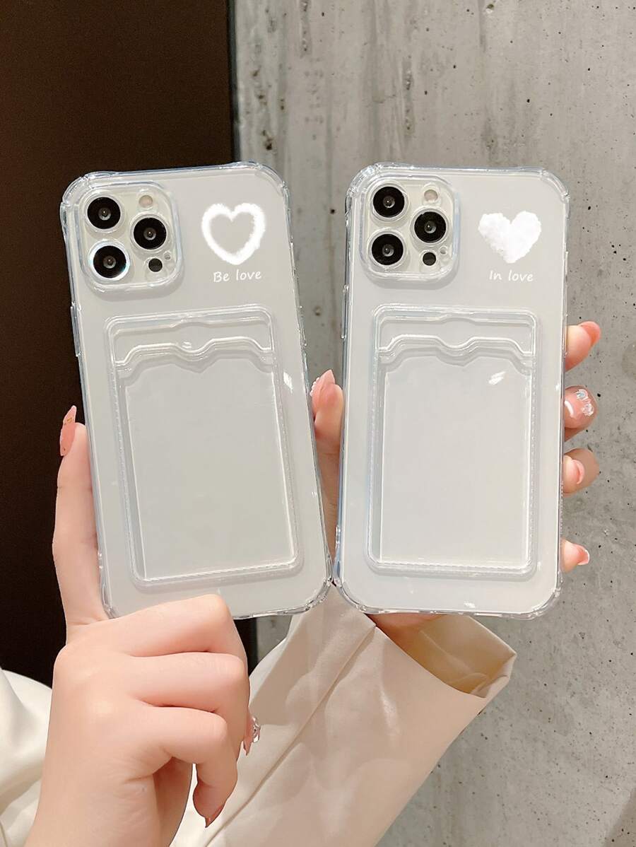 2 chiếc Cặp đôi Trái tim & Chữ cái Hộp đựng điện thoại rõ ràng có khe cắm thẻ - Nhiều màu - Xem 1