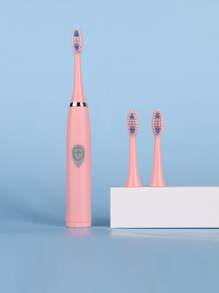 1 pieza de plástico Cepillo de dientes eléctrico con 3 piezas Repuesto cabeza - Rosa - Ver 1