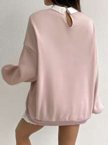 SHEIN EZwear Áo chui đầu vai trễ cổ họa tiết chữ tương phản, áo dài tay tốt nghiệp, trang phục trở lại trường, tốt nghiệp, trang phục giáo viên nữ, trở lại trường vào mùa thu/đông - Bụi hồng - Xem 2