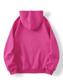 SHEIN EZwear 水鑽翅膀拉鏈開襟抽繩加絨內裏連帽衫 - 玫紅色 - 查看 2