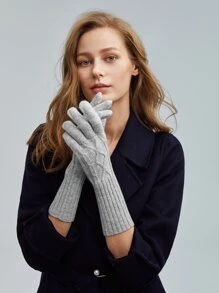 MOTF PREMIUM 100% WOOL SOLID SHOW FINGER TOUCHSCREEN GLOVES - Grey - View 5