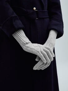 MOTF PREMIUM 100% WOOL SOLID SHOW FINGER TOUCHSCREEN GLOVES - Grey - View 2