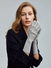 MOTF PREMIUM 100% WOOL SOLID SHOW FINGER TOUCHSCREEN GLOVES - Grey - View 9