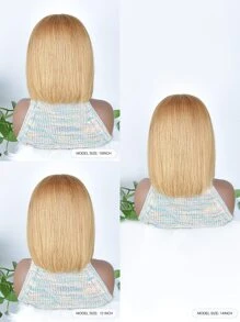 透明蕾絲金髮棕色直鮑勃 4 X 4 蕾絲閉合假髮 150%/180% 密度 10-14 英寸 #27 顏色預拔自然髮際線蕾絲雷米短髮頂級品質女式假髮棕色 - S27 - 查看 6