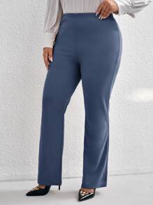 SHEIN Essnce Plus High Waist Straight Leg Trousers - Dusty Blue - View 2