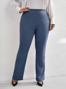 SHEIN Essnce Plus High Waist Straight Leg Trousers - Dusty Blue - View 5