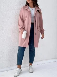 SHEIN LUNE Abrigo de hombros caídos con bolsillo con solapa - Rosa vieja - Ver 1