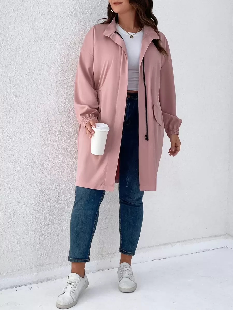 SHEIN LUNE Abrigo de hombros caídos con bolsillo con solapa - Rosa vieja - Ver 1