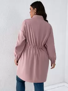 SHEIN LUNE Abrigo de hombros caídos con bolsillo con solapa - Rosa vieja - Ver 2