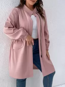 SHEIN LUNE Abrigo de hombros caídos con bolsillo con solapa - Rosa vieja - Ver 5
