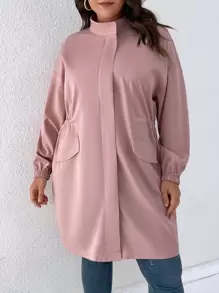 SHEIN LUNE Abrigo de hombros caídos con bolsillo con solapa - Rosa vieja - Ver 6