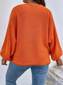 Calvaya Plus Graphic Pattern Bishop Sleeve Jumper - Orange - View 2